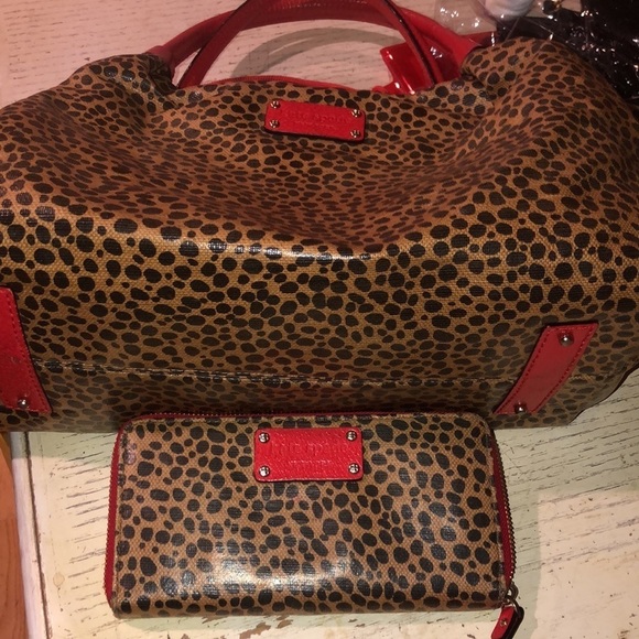 Kate Spade large black and tan leopard print handbag red leather with wallet - Picture 15 of 15